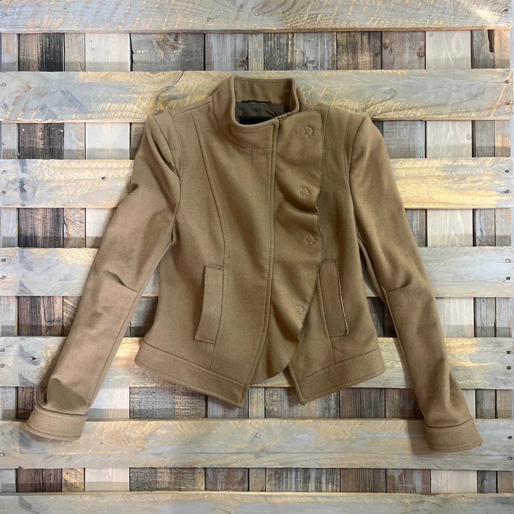 EUC. 90s [BCBG] Camel Military Moto Coat | Cashmere + Wool Beige Jacket | Medium - Picture 12 of 15